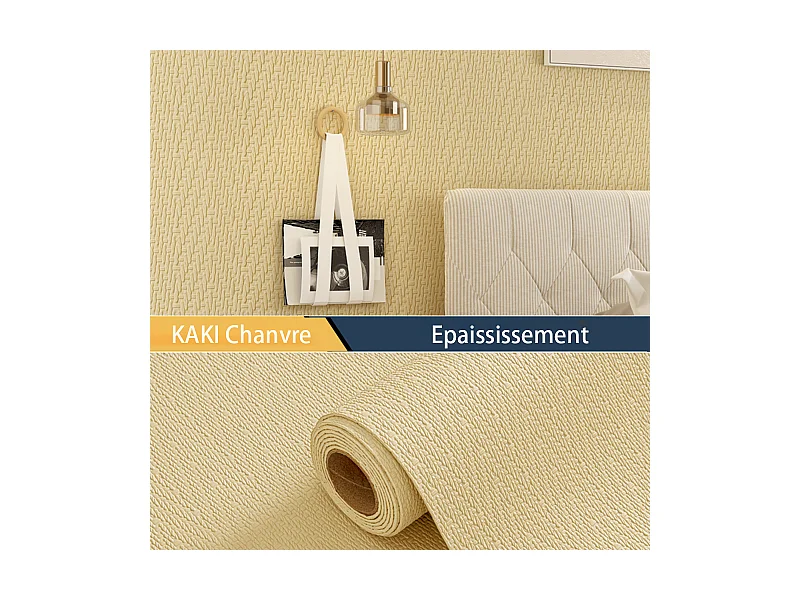 Papier peint autocollant épais effet tissu 3D kaki, 60 cm x 2,8 m, style jardin, 1,68 m²