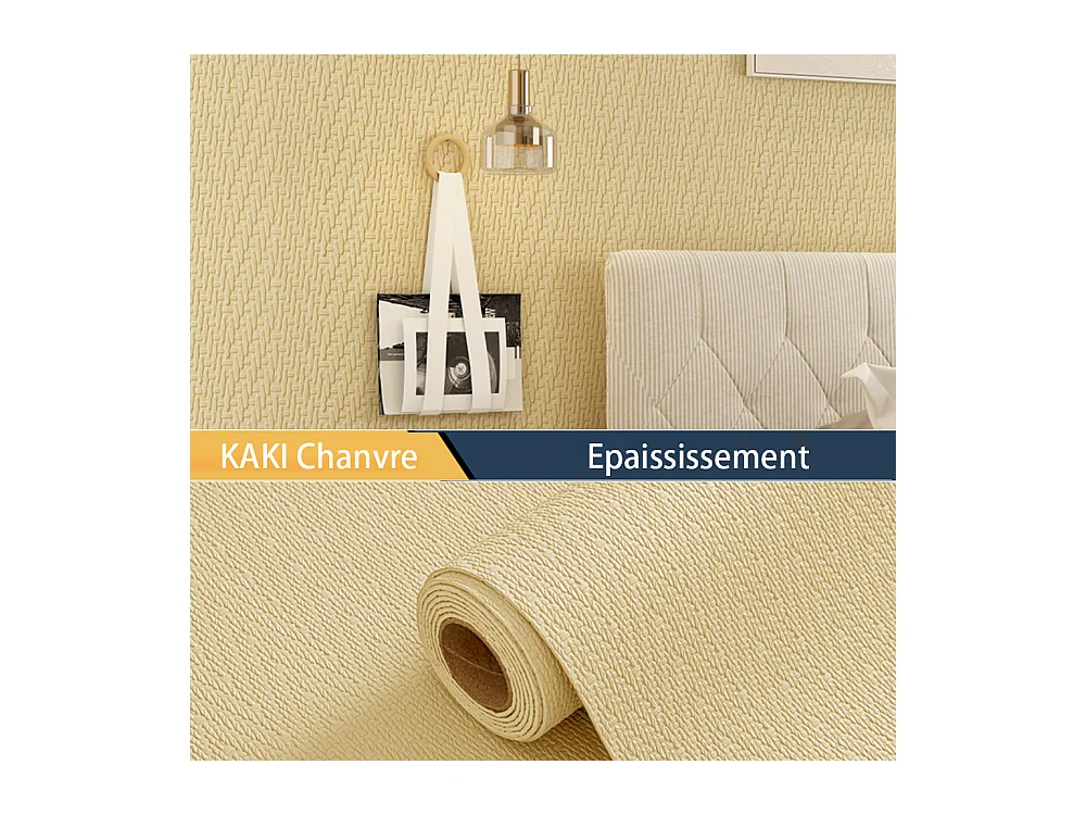 Papier peint autocollant épais effet tissu 3D kaki, 60 cm x 2,8 m, style jardin, 1,68 m²