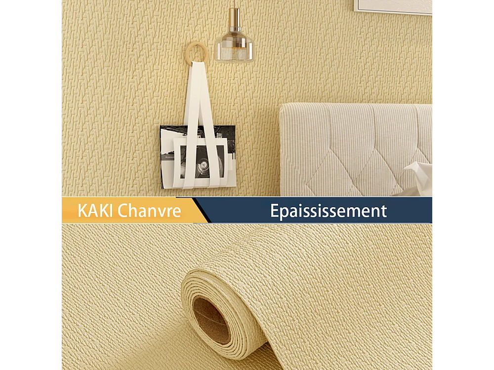 Papier peint autocollant épais effet tissu 3D kaki, 60 cm x 2,8 m, style jardin, 1,68 m²