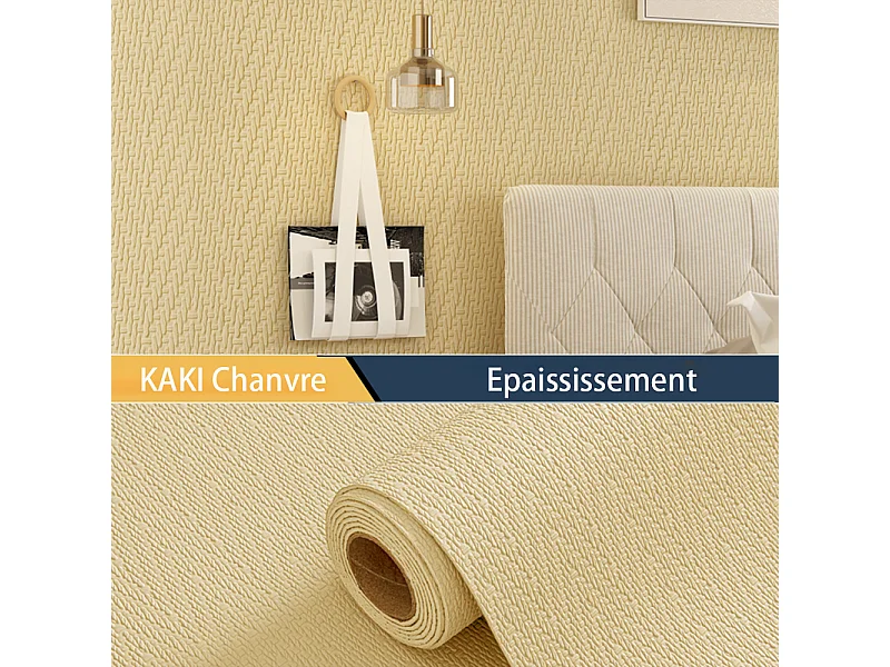 Papier peint autocollant épais effet tissu 3D kaki, 60 cm x 2,8 m, style jardin, 1,68 m²