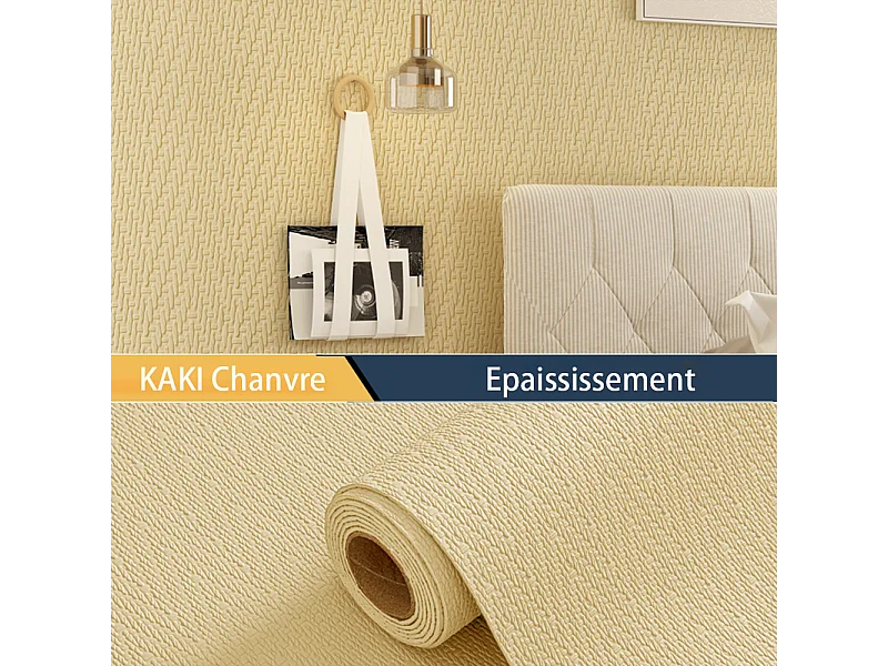 Papier peint autocollant épais effet tissu 3D kaki, 60 cm x 2,8 m, style jardin, 1,68 m²