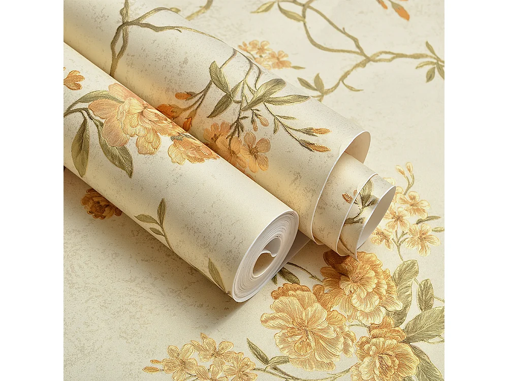 Papier peint texturé 3D, collection Palace Garden, rétro vintage, 10 x 0,53 m, pour le salon, avec des fleurs orange chaleureuses