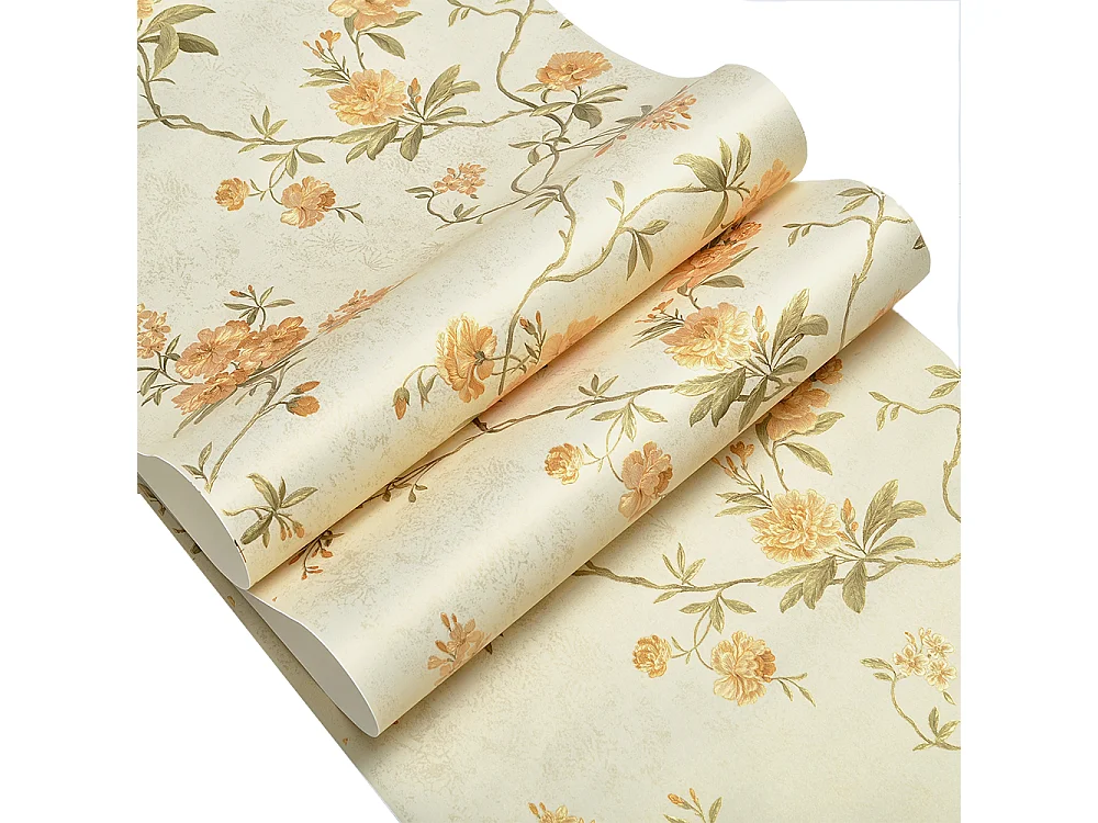 Papier peint texturé 3D, collection Palace Garden, rétro vintage, 10 x 0,53 m, pour le salon, avec des fleurs orange chaleureuses