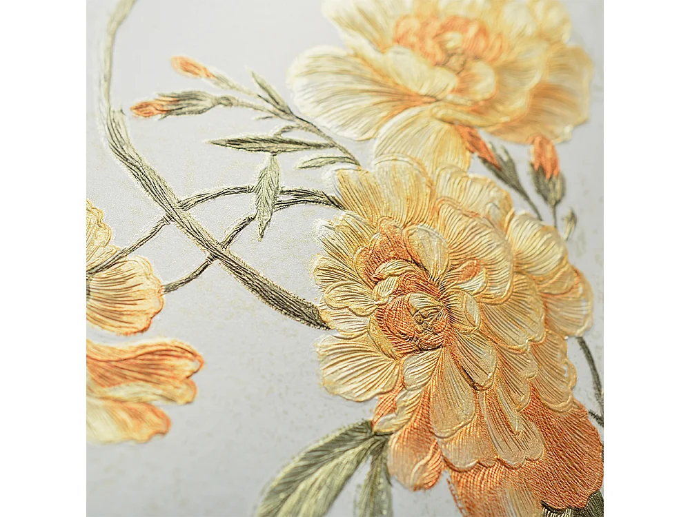 Papier peint texturé 3D, collection Palace Garden, rétro vintage, 10 x 0,53 m, pour le salon, avec des fleurs orange chaleureuses