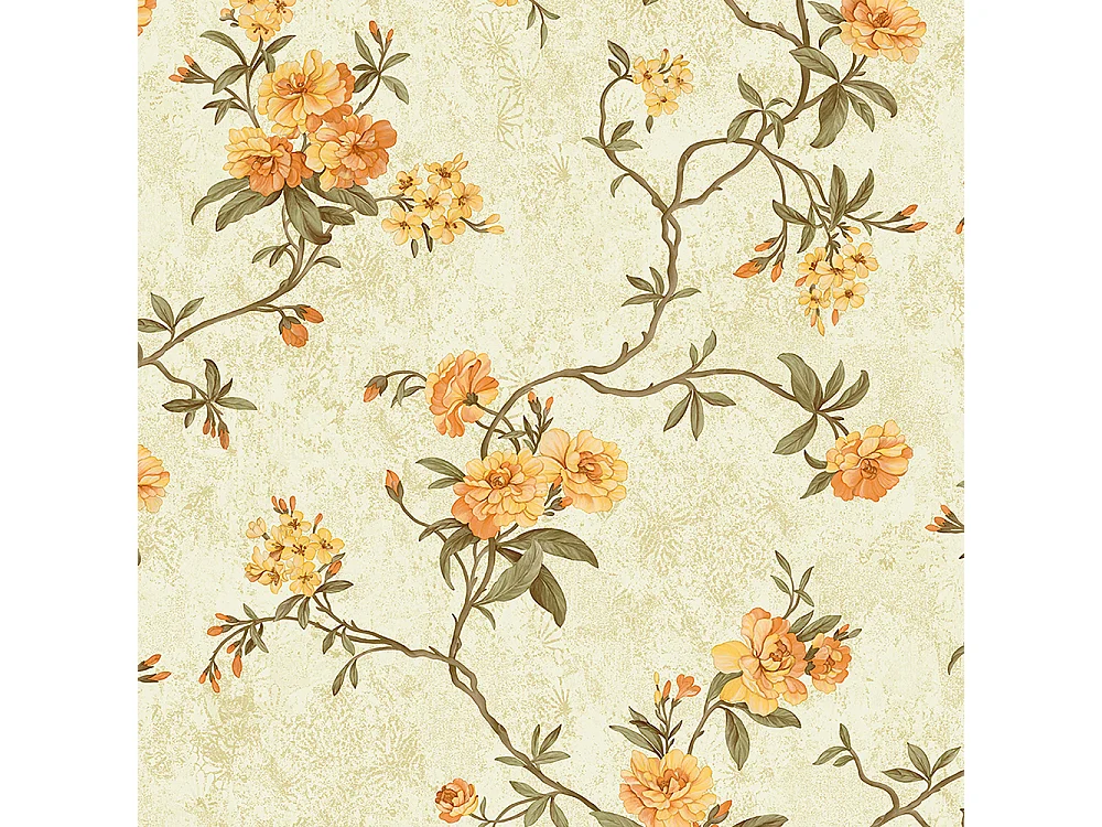 Papier peint texturé 3D, collection Palace Garden, rétro vintage, 10 x 0,53 m, pour le salon, avec des fleurs orange chaleureuses