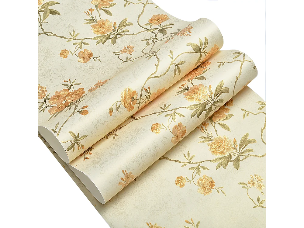 Papier peint texturé 3D, collection Palace Garden, rétro vintage, 10 x 0,53 m, pour le salon, avec des fleurs orange chaleureuses