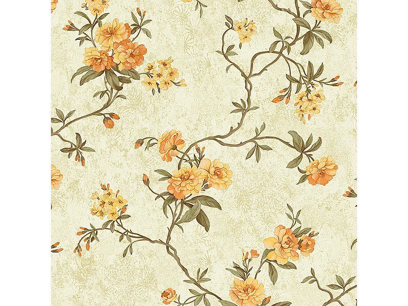 Papier peint texturé 3D, collection Palace Garden, rétro vintage, 10 x 0,53 m, pour le salon, avec des fleurs orange chaleureuses