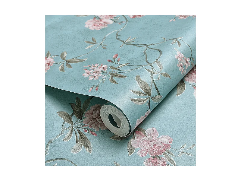 Papier peint texturé 3D, collection Palace Garden, rétro vintage, 10 x 0,53 m, pour salon, avec fleurs bleues