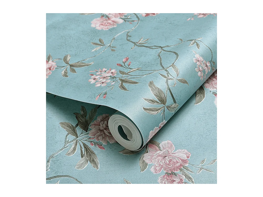 Papier peint texturé 3D, collection Palace Garden, rétro vintage, 10 x 0,53 m, pour salon, avec fleurs bleues