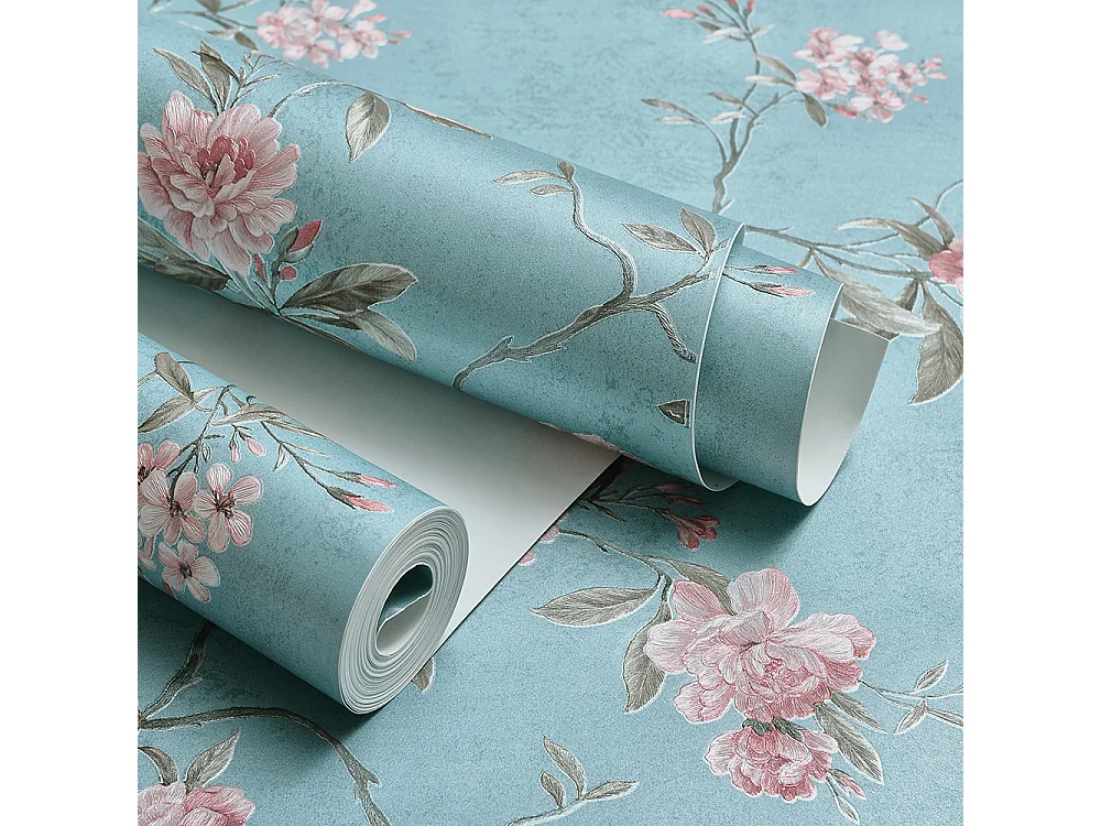 Papier peint texturé 3D, collection Palace Garden, rétro vintage, 10 x 0,53 m, pour salon, avec fleurs bleues