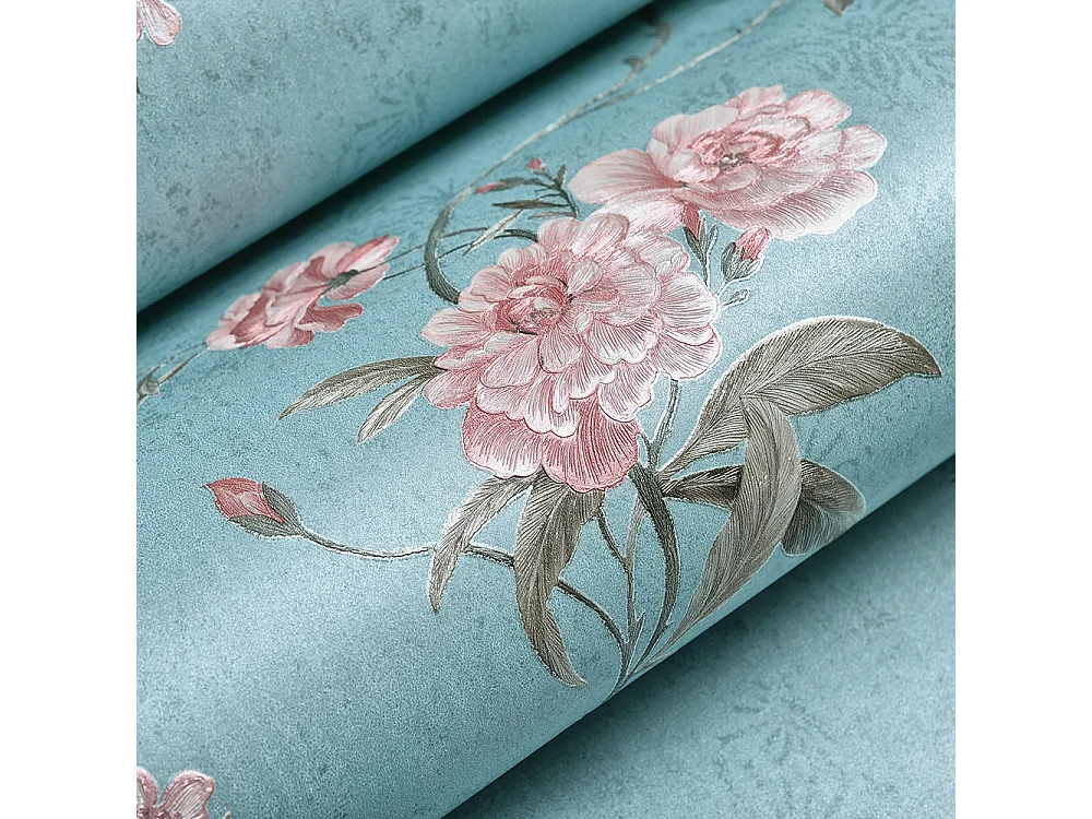 Papier peint texturé 3D, collection Palace Garden, rétro vintage, 10 x 0,53 m, pour salon, avec fleurs bleues