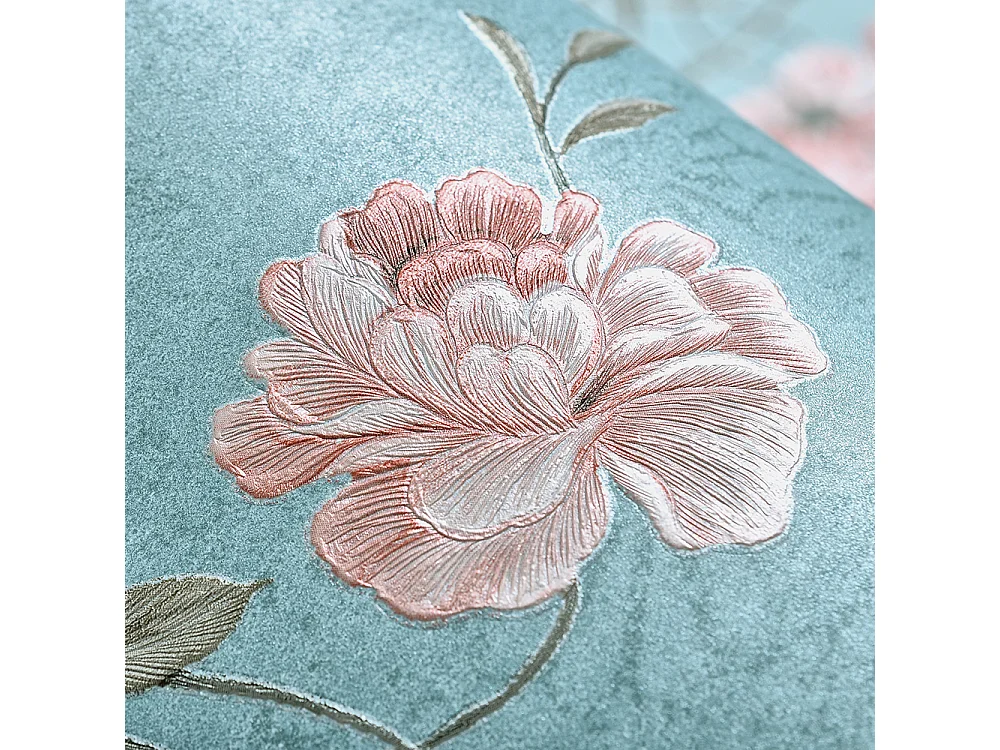 Papier peint texturé 3D, collection Palace Garden, rétro vintage, 10 x 0,53 m, pour salon, avec fleurs bleues