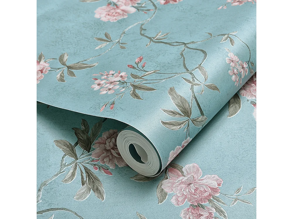 Papier peint texturé 3D, collection Palace Garden, rétro vintage, 10 x 0,53 m, pour salon, avec fleurs bleues