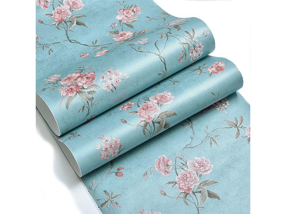 Papier peint texturé 3D, collection Palace Garden, rétro vintage, 10 x 0,53 m, pour salon, avec fleurs bleues