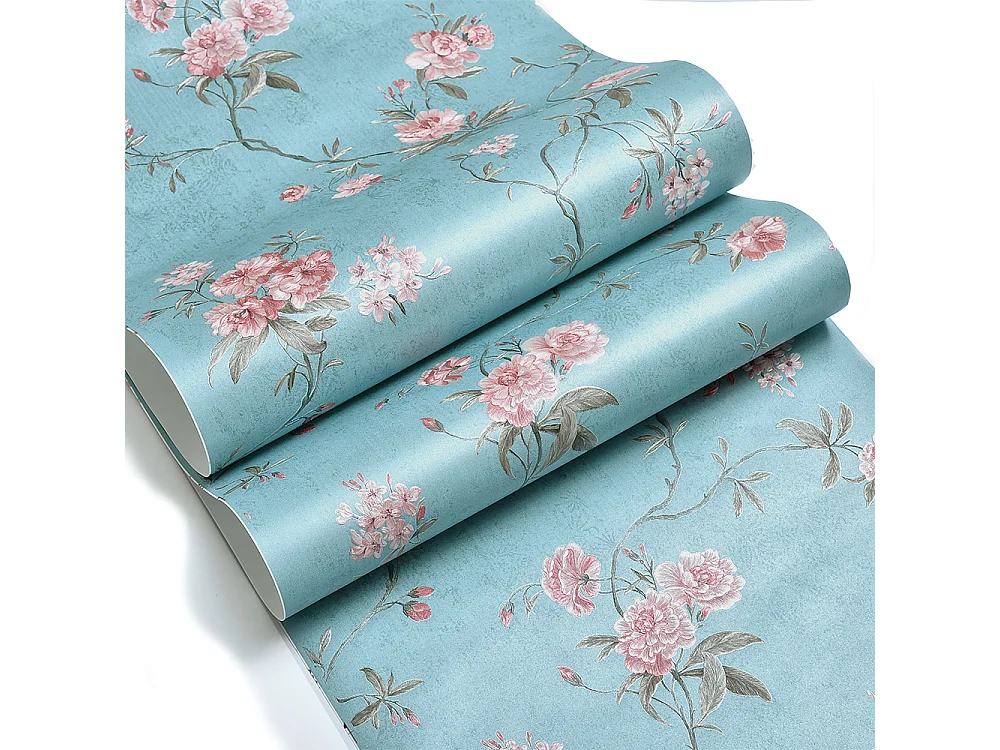 Papier peint texturé 3D, collection Palace Garden, rétro vintage, 10 x 0,53 m, pour salon, avec fleurs bleues