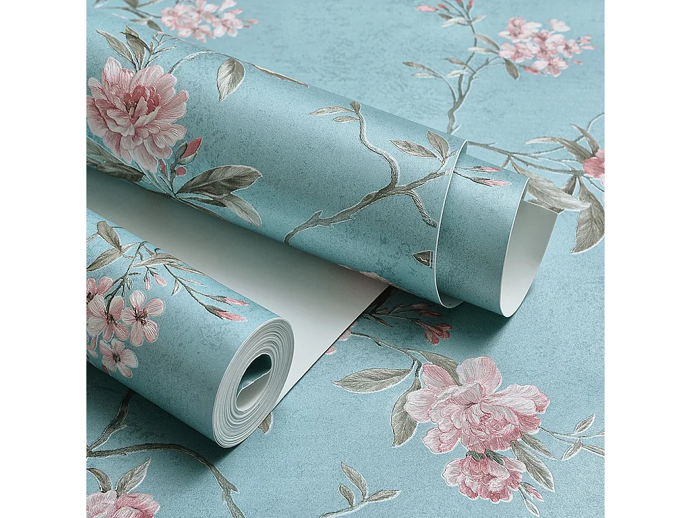 Papier peint texturé 3D, collection Palace Garden, rétro vintage, 10 x 0,53 m, pour salon, avec fleurs bleues