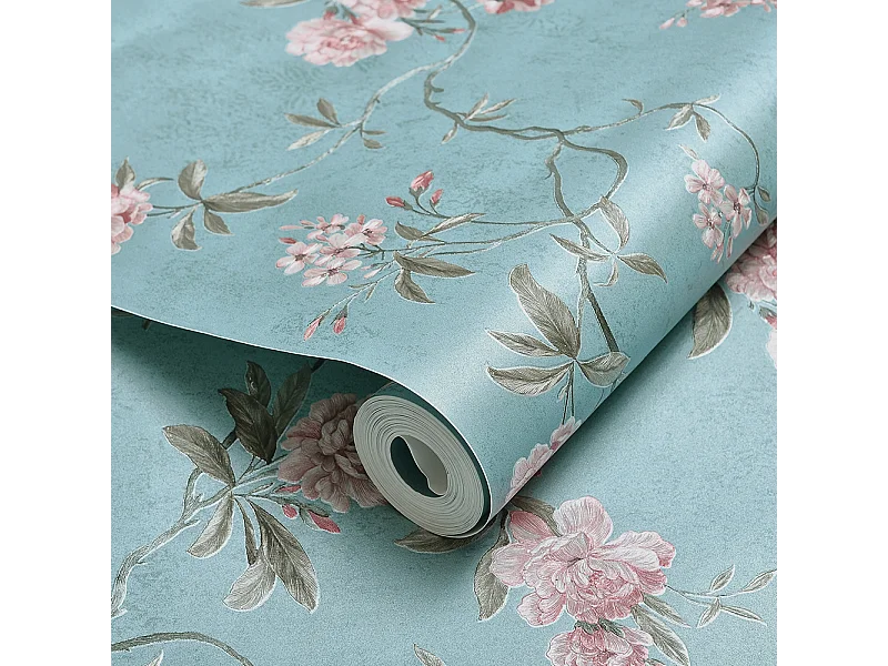 Papier peint texturé 3D, collection Palace Garden, rétro vintage, 10 x 0,53 m, pour salon, avec fleurs bleues