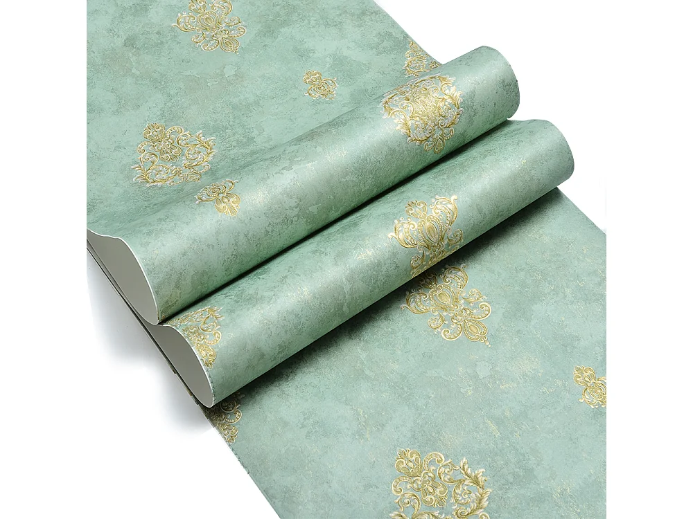 Papier peint texturé 3D, Série Palace, Rétro Vintage, 10 x 0,53 m, Salon, Papier peint floral vert