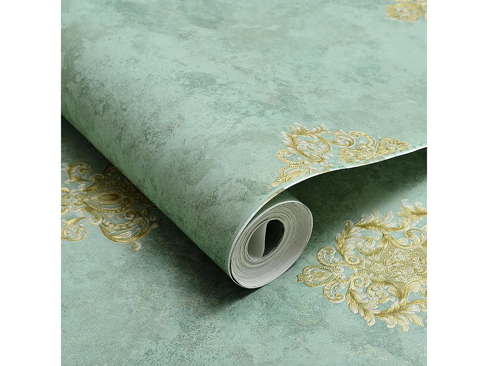 Papier peint texturé 3D, Série Palace, Rétro Vintage, 10 x 0,53 m, Salon, Papier peint floral vert