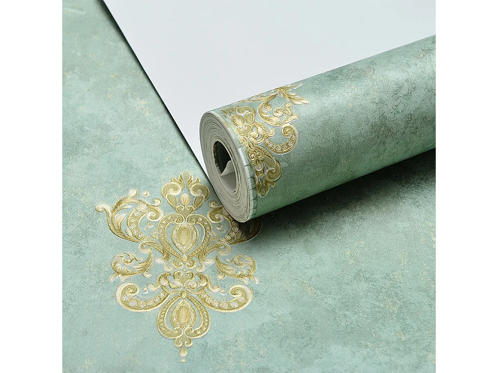 Papier peint texturé 3D, Série Palace, Rétro Vintage, 10 x 0,53 m, Salon, Papier peint floral vert