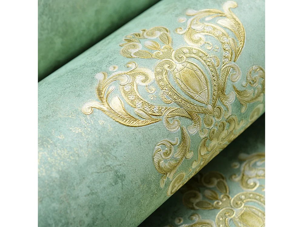 Papier peint texturé 3D, Série Palace, Rétro Vintage, 10 x 0,53 m, Salon, Papier peint floral vert