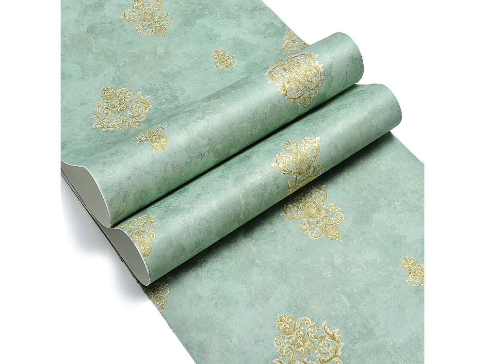 Papier peint texturé 3D, Série Palace, Rétro Vintage, 10 x 0,53 m, Salon, Papier peint floral vert