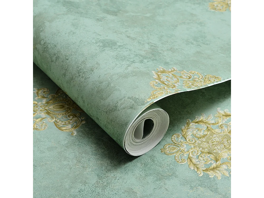 Papier peint texturé 3D, Série Palace, Rétro Vintage, 10 x 0,53 m, Salon, Papier peint floral vert