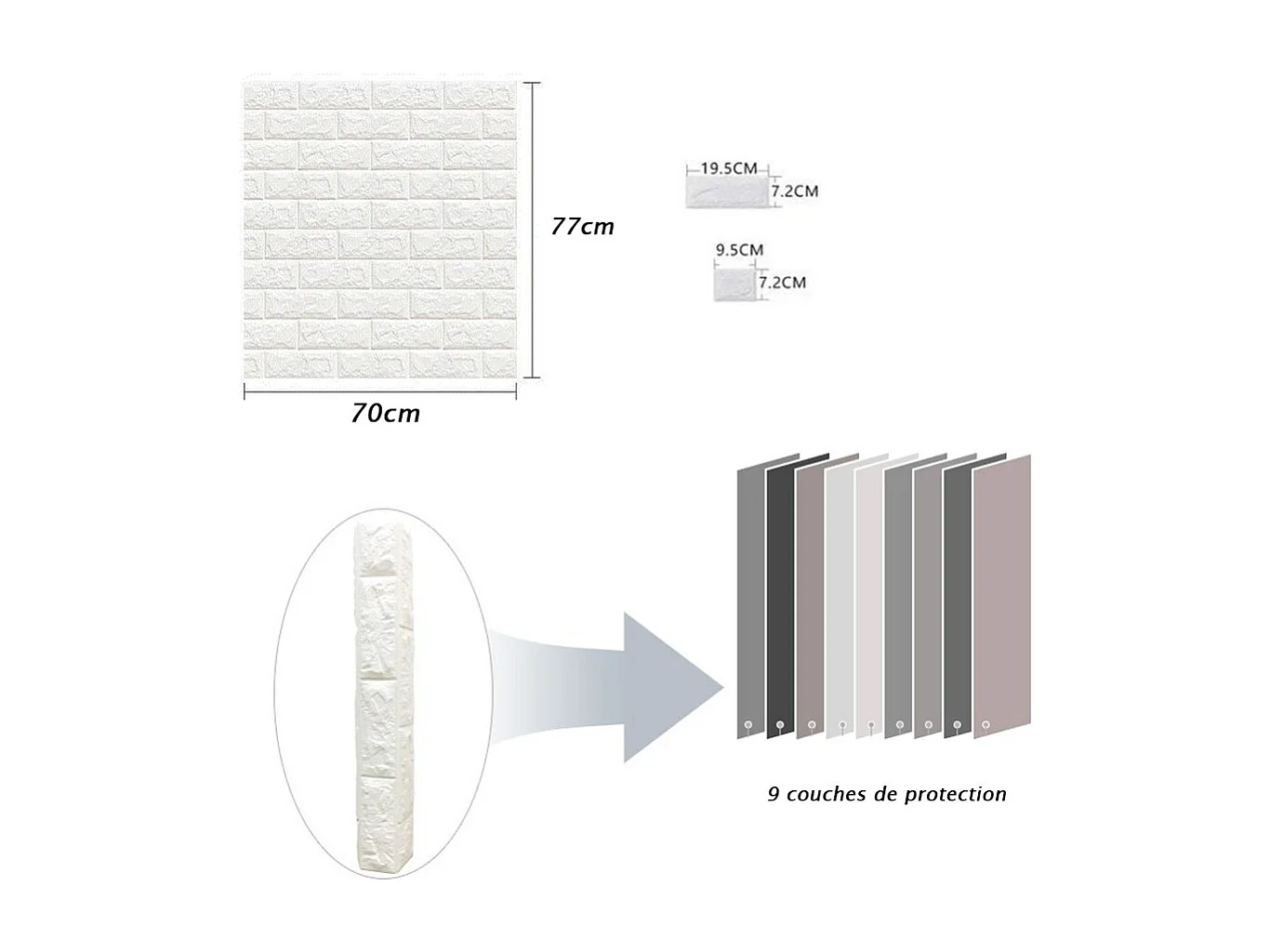 10 papiers peints autocollants 3D en mousse PE imperméable blanche, effet brique et pierre, DIY, 0,7 x 0,77 m