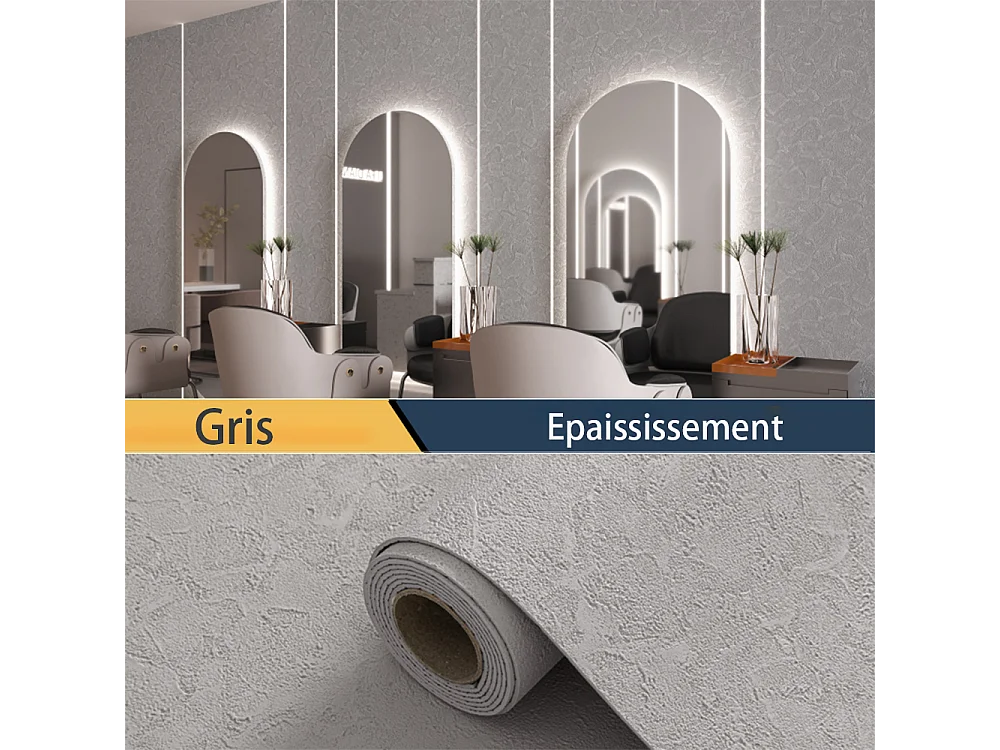 Papier peint 3D autocollant épais effet ciment gris, 60 cm x 2,8 m, style industriel, 1,68 m²