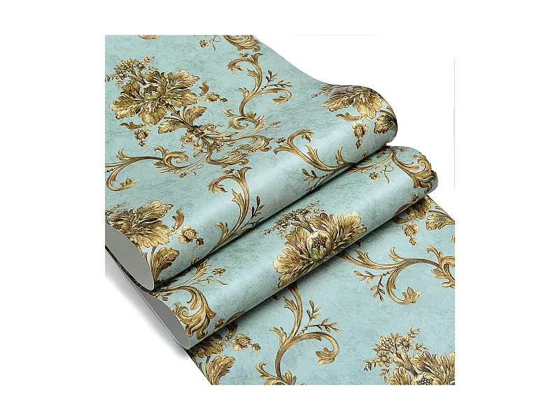 Papier peint texturé 3D Palace Garden, série Vintage Retro, 10 x 0,53 m, pour salon, avec fleurs vertes dorées