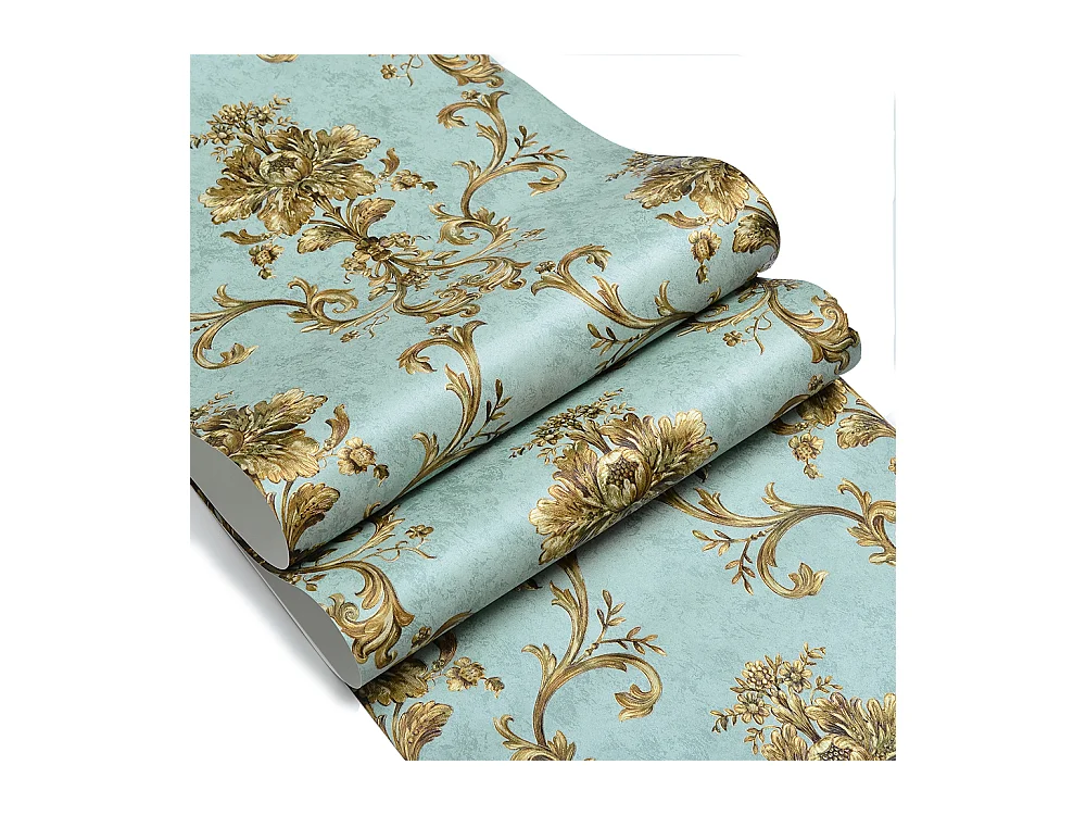 Papier peint texturé 3D Palace Garden, série Vintage Retro, 10 x 0,53 m, pour salon, avec fleurs vertes dorées