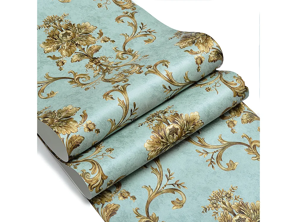 Papier peint texturé 3D Palace Garden, série Vintage Retro, 10 x 0,53 m, pour salon, avec fleurs vertes dorées