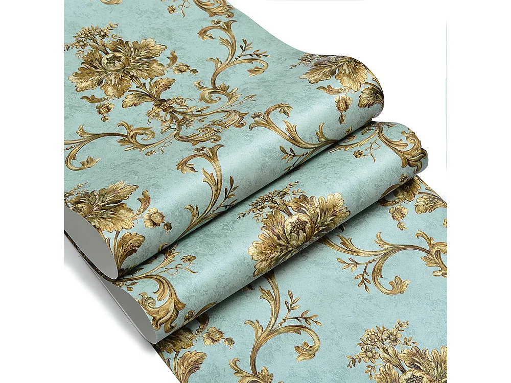 Papier peint texturé 3D Palace Garden, série Vintage Retro, 10 x 0,53 m, pour salon, avec fleurs vertes dorées