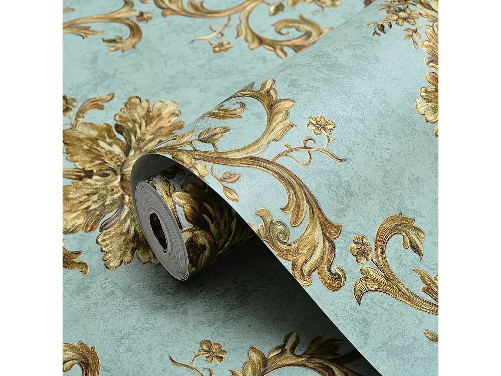 Papier peint texturé 3D Palace Garden, série Vintage Retro, 10 x 0,53 m, pour salon, avec fleurs vertes dorées