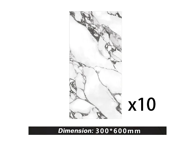 10 x Papier peint autocollant 3D Effet carrelage 30 cm x 60 cm Esquisse Blanc 1,8 m²