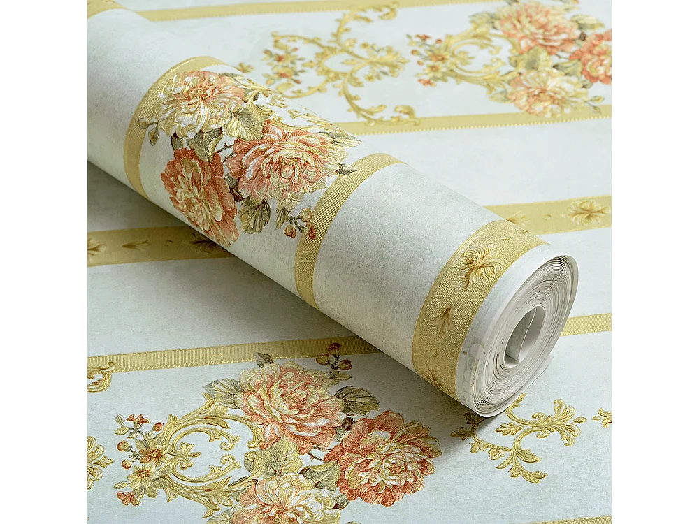 Papier peint texturé 3D, série Retro Vintage Garden, papier peint vert à fleurs pour le salon, 10 x 0,53 m