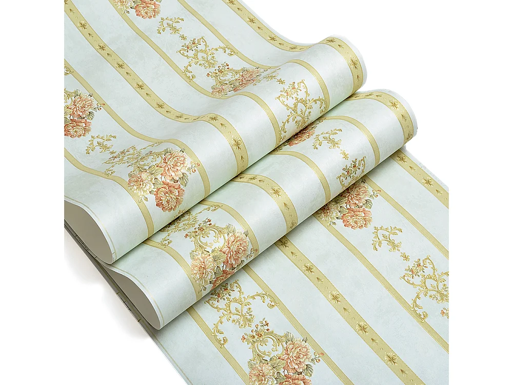 Papier peint texturé 3D, série Retro Vintage Garden, papier peint vert à fleurs pour le salon, 10 x 0,53 m