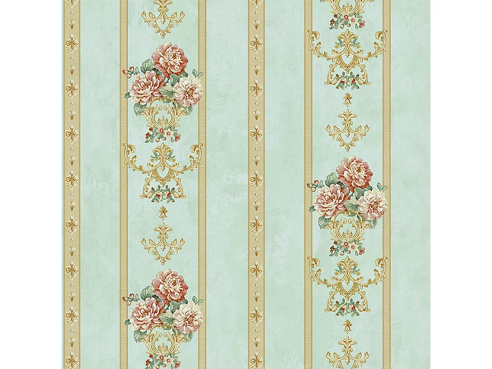 Papier peint texturé 3D, série Retro Vintage Garden, papier peint vert à fleurs pour le salon, 10 x 0,53 m