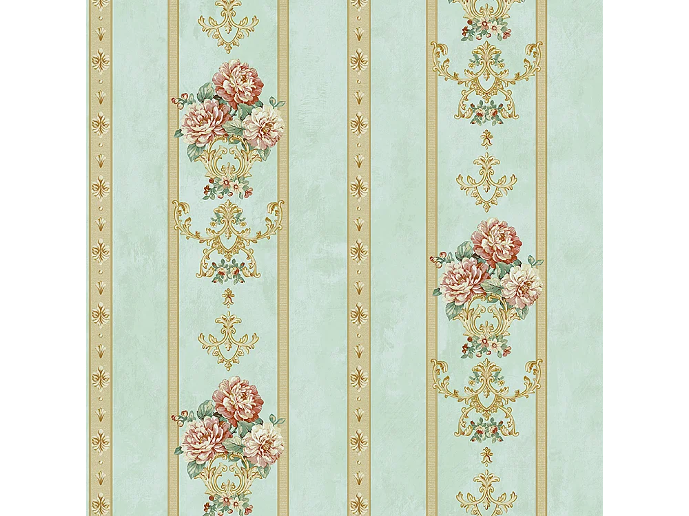 Papier peint texturé 3D, série Retro Vintage Garden, papier peint vert à fleurs pour le salon, 10 x 0,53 m