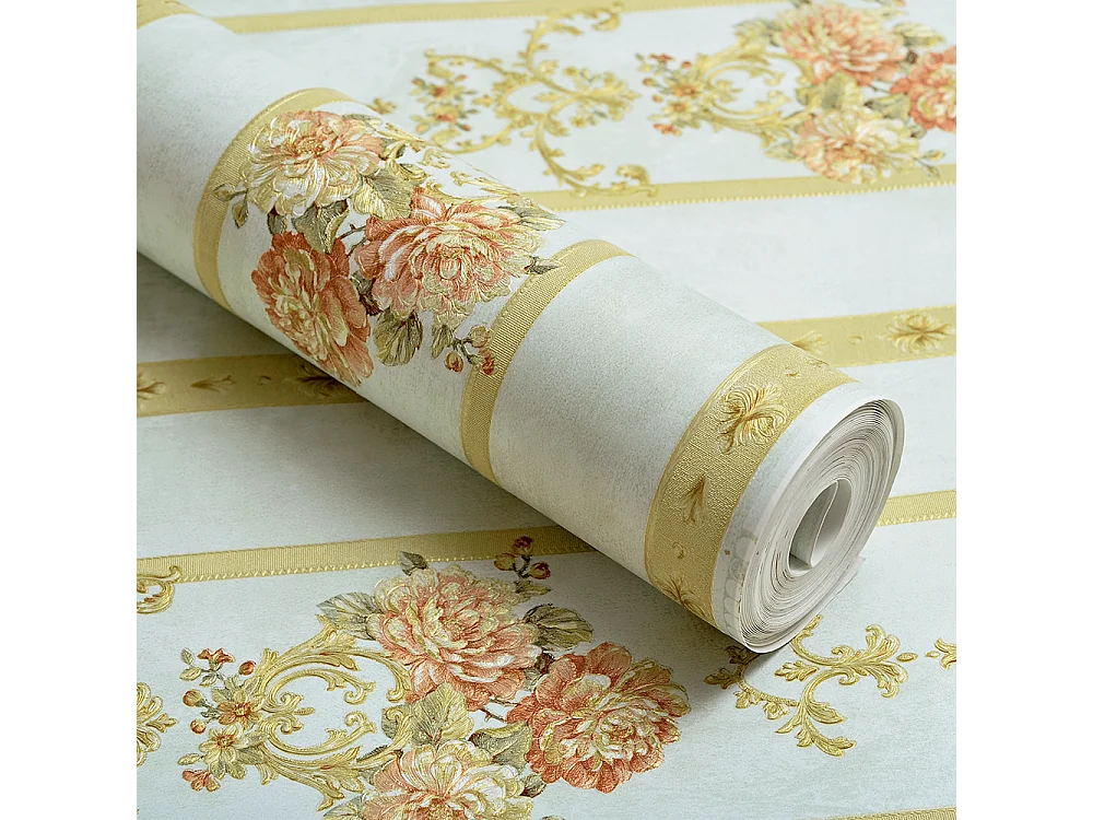 Papier peint texturé 3D, série Retro Vintage Garden, papier peint vert à fleurs pour le salon, 10 x 0,53 m