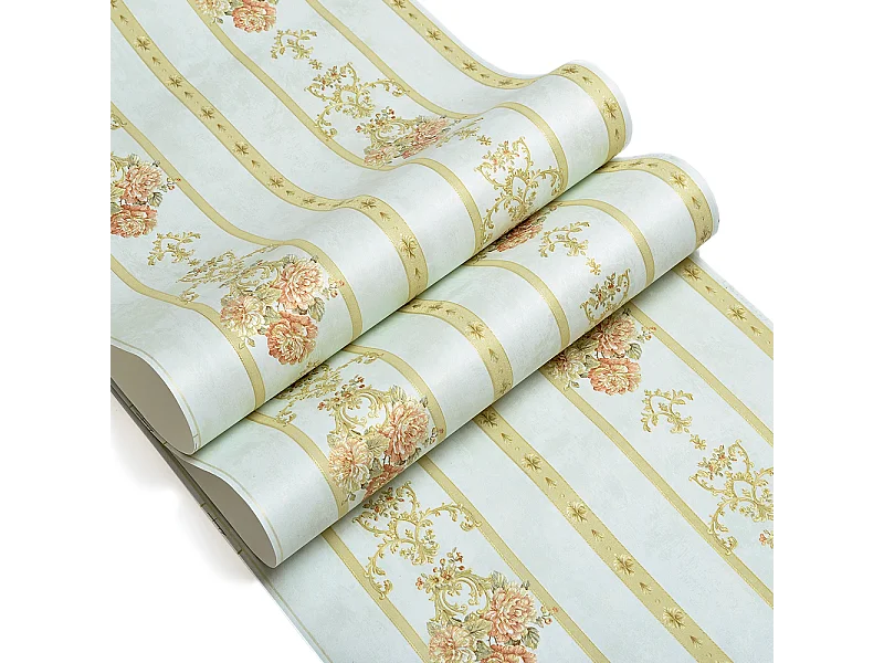 Papier peint texturé 3D, série Retro Vintage Garden, papier peint vert à fleurs pour le salon, 10 x 0,53 m