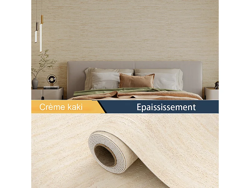 Papier peint 3D effet ciment jaune crème, autocollant, épais, rouleau de 60 cm x 2,8 m, style industriel, 1,68 m²