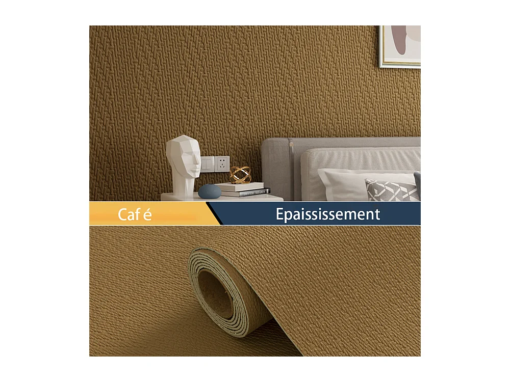 Papier peint 3D autocollant épais effet tissu couleur café, 60 cm x 2,8 m, style jardin, 1,68 m²