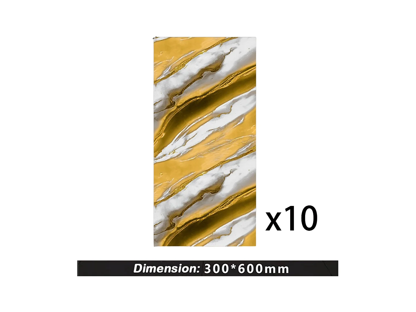 10 papiers peints autocollants 3D effet carrelage 30 cm x 60 cm, jaune Dunhuang, 1,8 m²