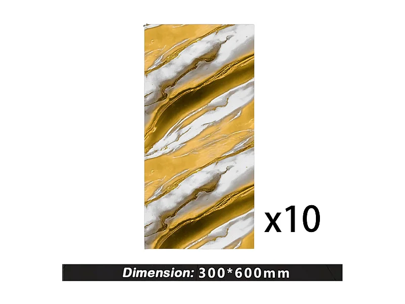 10 papiers peints autocollants 3D effet carrelage 30 cm x 60 cm, jaune Dunhuang, 1,8 m²