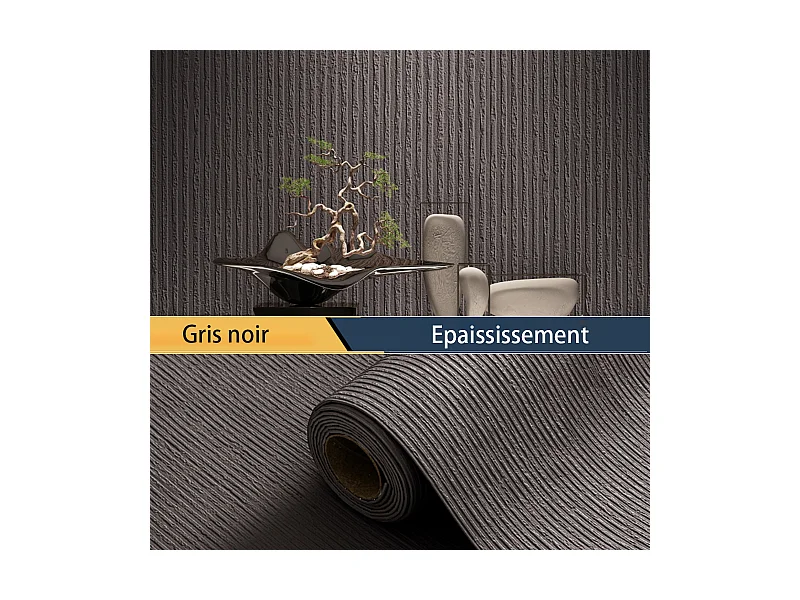 Papier peint 3D autocollant épais effet ciment noir gris, 60 cm x 2,8 m, style industriel, 1,68 m²
