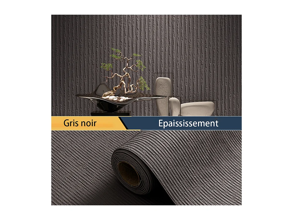 Papier peint 3D autocollant épais effet ciment noir gris, 60 cm x 2,8 m, style industriel, 1,68 m²