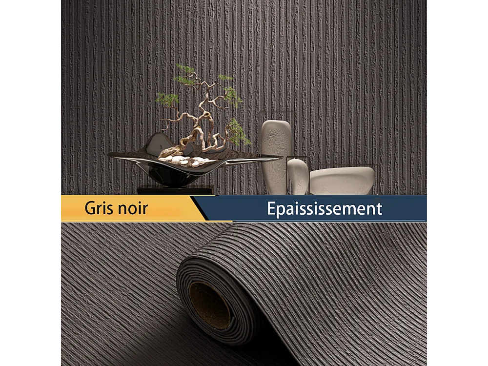 Papier peint 3D autocollant épais effet ciment noir gris, 60 cm x 2,8 m, style industriel, 1,68 m²