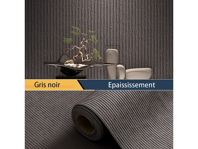 Papier peint 3D autocollant épais effet ciment noir gris, 60 cm x 2,8 m, style industriel, 1,68 m²