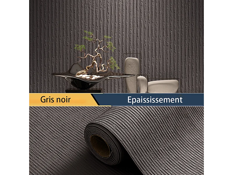 Papier peint 3D autocollant épais effet ciment noir gris, 60 cm x 2,8 m, style industriel, 1,68 m²